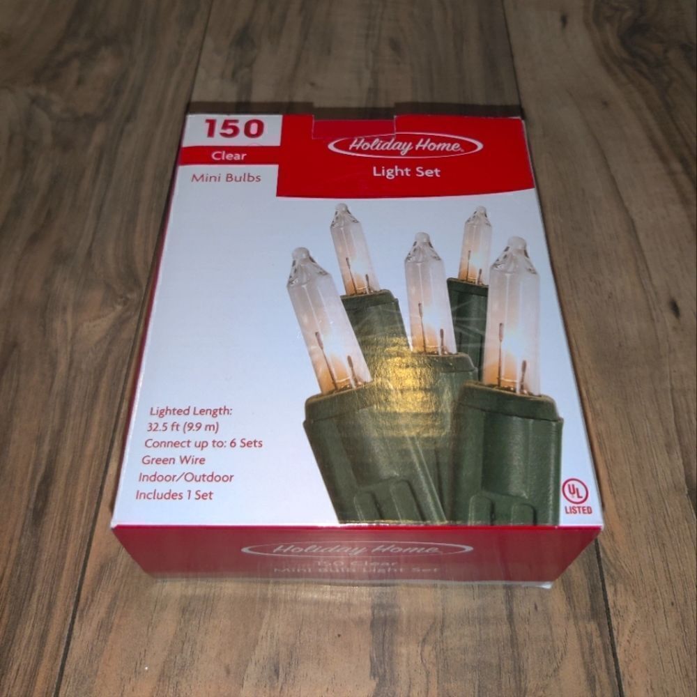 Holiday Home 150 Clear Mini Bulbs String Light Set Christmas Green Wire